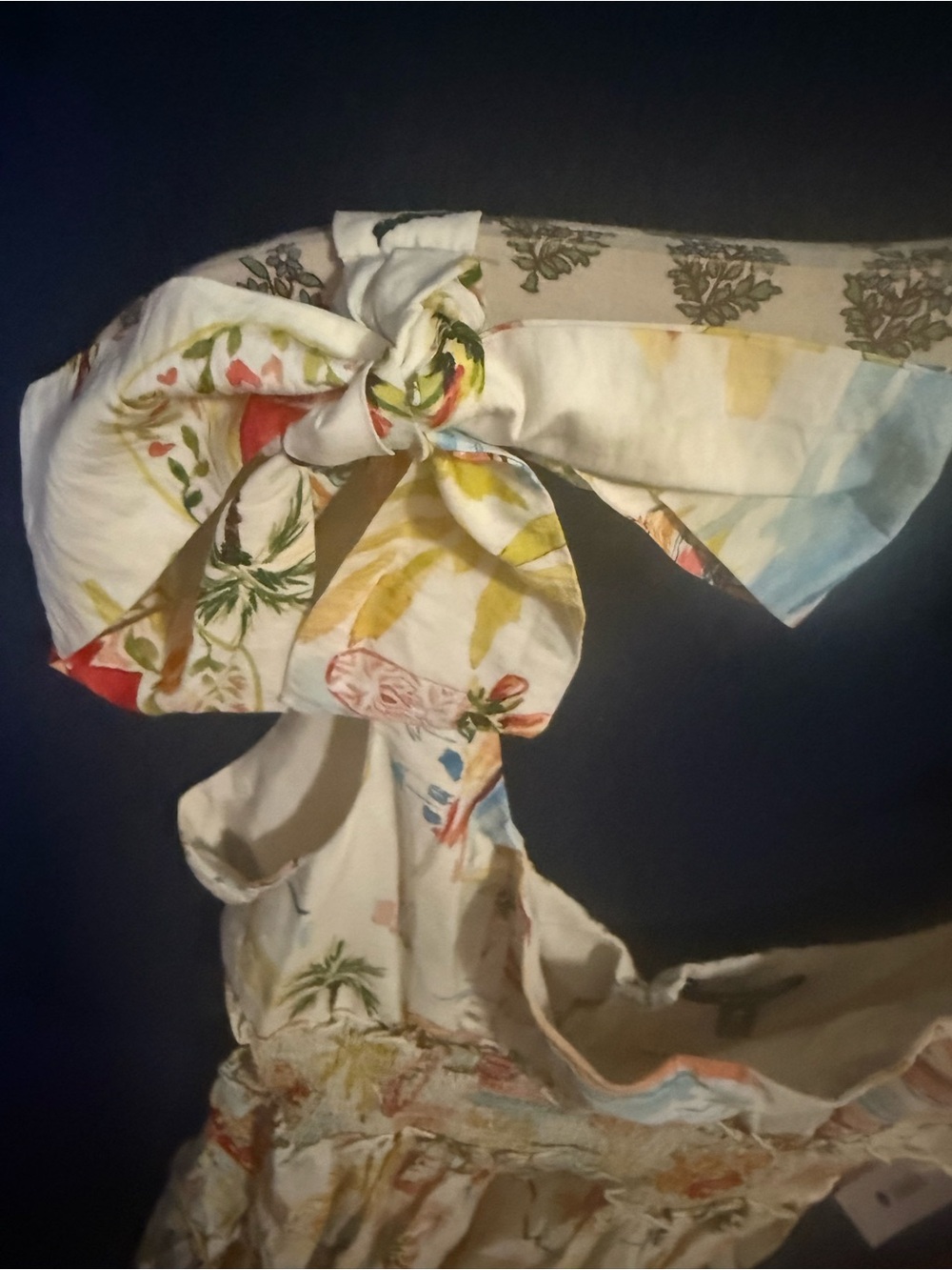 Aqua Floral Print Tie-Shoulder Sundress in Cream and Yellow - Picture 7 of 8